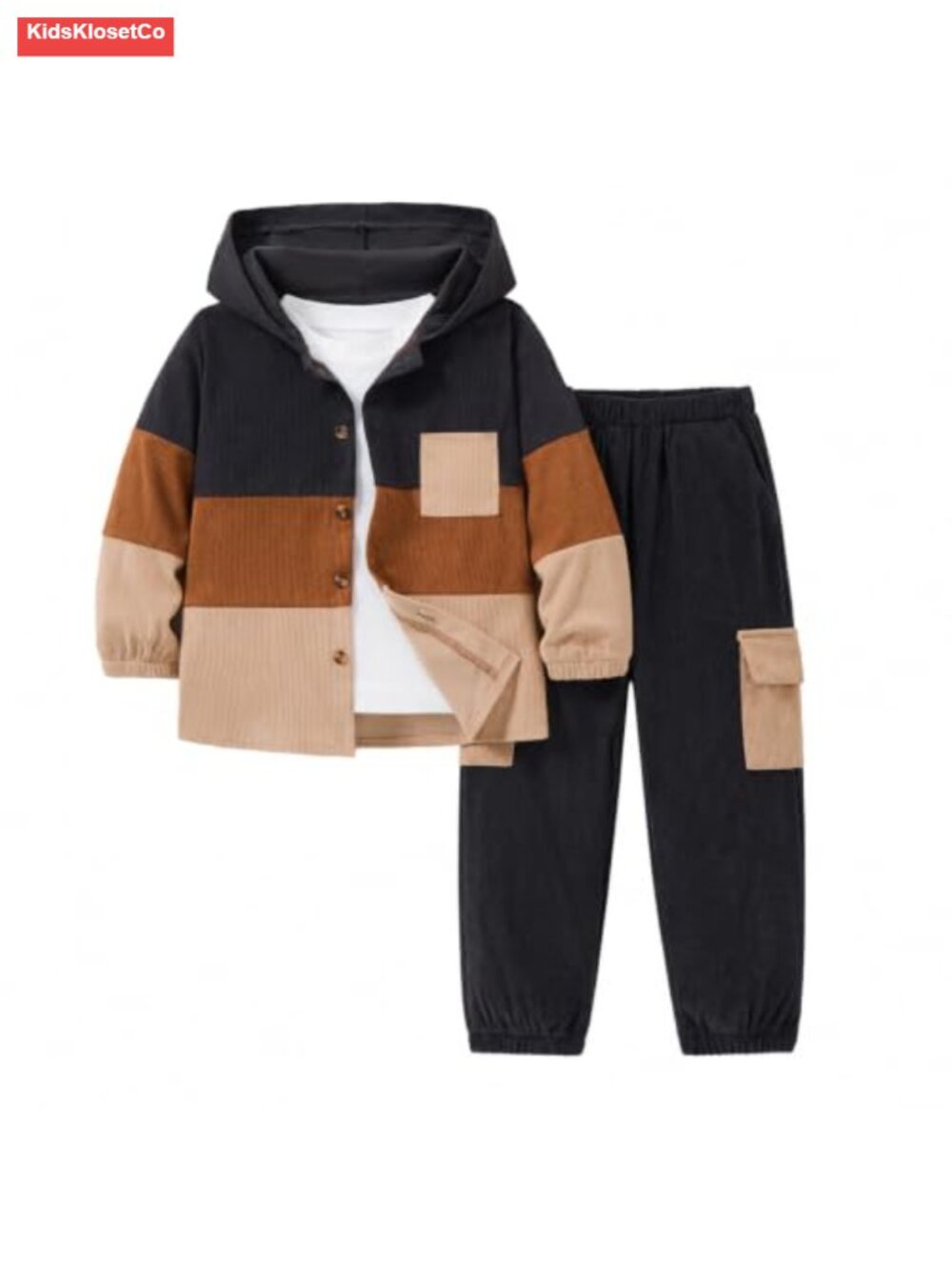 Boys Corduroy Patchwork Shirt & Sweatpants Set